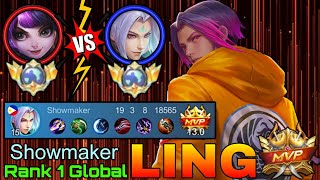 18 Kills Ling VS Top Global Lylia  Top 1 Global Ling by Showmaker  Mobile Legends [upl. by Eniretak]