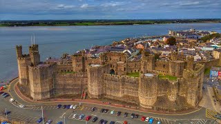 Caernarfon Castle 4K Drone footage Gwynedd North wales [upl. by Valentin]