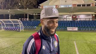 Interview  Pascal Chimbonda  FC Isle of Man 3  0 Skelmersdale United [upl. by Bokaj877]