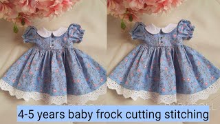 34 years baby frock  pen collar Frock with puffy sleeve full cutting Sttiching babyfrock [upl. by Aekan575]