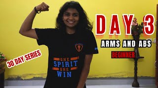 Day 3 Beginner Arms amp Abs Fat Burn Workout  No Equipment [upl. by Irem]