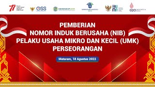 Pemberian Nomor Induk Berusaha NIB Pelaku Usaha Mikro dan Kecil UMK Perseorangan di Mataram [upl. by Eletnahs485]