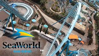 Emperor  Sea World San Diegos Dive Roller Coaster Front Row POV amp off ride Footage [upl. by Barney]