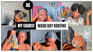 EASIEST 4C WASH DAY ROUTINE💦FOR HAIR GROWTH amp LENGTH RETENTION  how to grow long hair [upl. by Felecia]