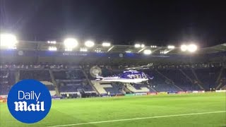 Archive footage of the Leicester City chairmans helicopter landing on pitch [upl. by Citarella]