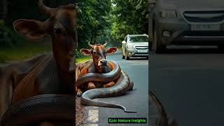 Shocking Moment Python Surrounds Cow on Roadside youtubeshorts [upl. by Nadean]