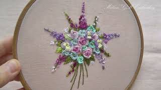 Dimensional Embroidery  3D Bouquet of flowers  Very easy stitches  top embroidery [upl. by Idyh]