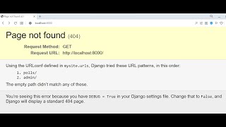 Page not found using the URLconf defined in mysiteurls polls admin  The empty path  Aryadrj  IT [upl. by Dodd]