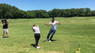 Golfer Ani Gulugian Packers QB Brett Hundley trick shot [upl. by Lebazi708]