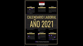 CALENDARIO LABORAL 2021  Días Festivos Nacionales para 2021 ¡DEBES VERLO [upl. by Akim]