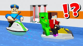 JJ and Mikey vs ROBLOX WATER BARRYS PRISON RUN CHALLENGE in Minecraft  Maizen animation [upl. by Shedd859]