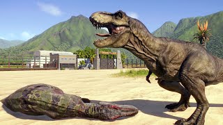 3x TREX vs Carnivore Dinosaurs in Jurassic World Evolution 2  AllDinosaurs [upl. by Yeca]