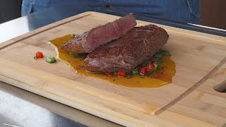 How to grill a thin steak without overcooking the center Flank steak w board sauce [upl. by Siward]