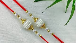 How to make Beads Rakhi at home 🌿 Rakhi making ideas [upl. by Ginsberg]