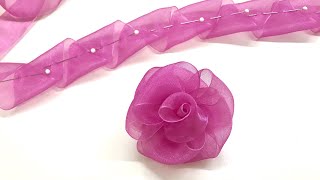 DIY Ribbon Flowers  How to Make Ribbon Roses  Amazing Ribbon Flower Trick Easy Making with Needle [upl. by Elwood]