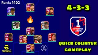 433 QUICK COUNTER GAMEPLAY 🔥 BEST FORMATION  😱 eFootball 2023 Mobile [upl. by Leslee]