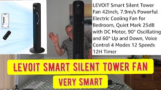 LEVOIT Smart Silent Tower Fan 42Inch Quiet Mark 25dB Voice Control 4 Modes 12 Speeds [upl. by Erlene]