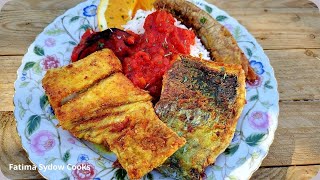 Fried Snoek with Tomato and onion smoortjie served with white rice [upl. by Yerggoeg]