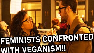 Feminist Runs Away From Vegan Activist [upl. by Htebsle]