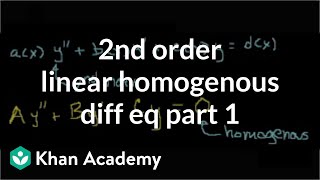 2nd order linear homogeneous differential equations 1  Khan Academy [upl. by Lacsap]