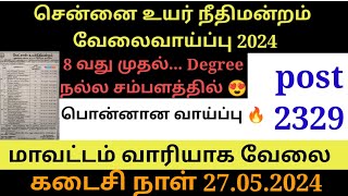 சென்னை உயர்நீதிமன்றம் வேலை வாய்ப்பு 2024 🔥 மொத்தம் 2329 Post 😍 8  ம் வகுப்பு தேர்ச்சி போதும் 🤗 SJI [upl. by Shelby]