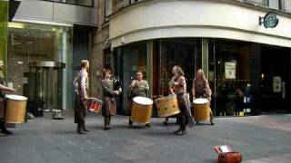 Clanadonia a Scottish drums amp pipe tribal band takin it to the streets in Glasgow [upl. by Eldwen]