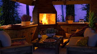 Relaxing Rain and Crackling Fire Ambience Heavy Rain and Fireplace Sounds in a Gazebo at Night [upl. by Ivey]