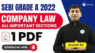 Company Law PDF  SEBI Grade A Exam Preparation  Companies Act  Important Sections  Download PDF [upl. by Anamuj]