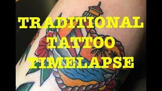 TRADITIONAL TATTOO TIMELAPSE  LIGHTHOUSE SCENE [upl. by Ttenaej]