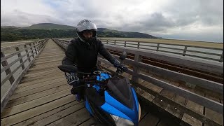 Crossing Barmouth Wooden Railway Bridge and Penmaenpool Toll Bridge by Motorcycle [upl. by Teiluj]