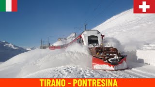 Winter Cab Ride Tirano  Pontresina Rhaetian Railway Bernina railway line  Switzerland Italy 4K [upl. by Zampino154]