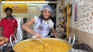 Muskan from Ahmedabad Serves Ghee Fried Ragda Patties  Indian Street Food [upl. by Nwahsad490]