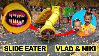 Meu DRONE flagra O SLIDE EATER comendo VLAD E NIKI na VIDA REAL em parque assombrado [upl. by Revilo66]