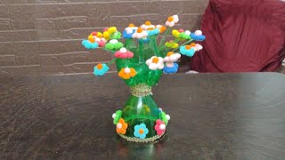 quotDIY Plastic Bottle Flower Vase  Easy Craft Idea with Colorful Clay Made Pom Pom Flowersquot [upl. by Greenleaf91]