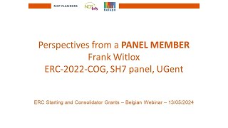 May 2024 – Frank Witlox ERC Consolidator grants Panel member 2022 call [upl. by Seafowl]