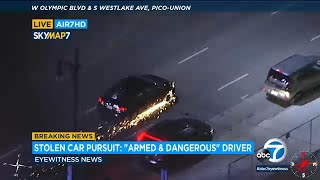 FULL CHASE Sparks fly as LAPD chases GTA suspect driving on shredded tires [upl. by Leoni]