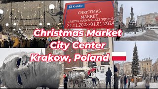 Christmas Market 2023 City Center Krakow Poland [upl. by Idnim]