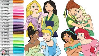 Disney Princess Coloring Book Compilation Jasmine Ariel Tiana Cinderella Anna Elsa Mulan Rapunzel [upl. by Ahsas805]