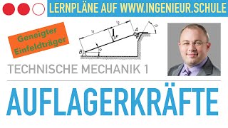 Auflagerkräfte berechnen – Technische Mechanik 1 geneigter Einfeldträger [upl. by Dott331]