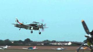 Big Beautiful Doll last Flyby and emergency landing Skyraider Duxford [upl. by Atiuqehs]