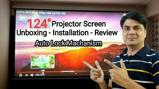 124quot Projector Screen with Auto Lock Mechanism  Unboxing amp Installation amp Picture Test [upl. by Hcirteid]