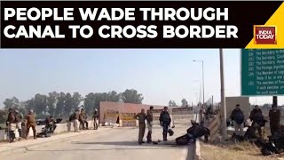 People Wade Through A Canal In Ambala To Cross The Border Of Farmers Delhi Chalo March [upl. by Einial410]