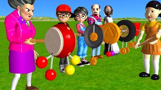 Scary Teacher 3D vs Squid Game Clackers Drum Level Max HoneyComb Candy Shapes 5 Times Challenge [upl. by Nadoj]