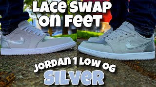 Jordan 1 Low Metallic Silver  On Feet  Lace Swap [upl. by Chin]