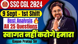 SSC CGL 2024 ANALYSIS  9 Sept 1st Shift  SSC CGL Tier1 Maths Analysis By Gagan Pratap Sir ssc [upl. by Rednael184]