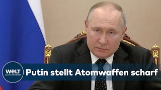 KRIEG GEGEN DIE UKRAINE Wladimir Putin versetzt russische Atomstreitkräfte in Alarmbereitschaft [upl. by Copeland243]