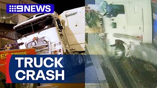 Truck crashes into NSW shop front caught on CCTV  9 News Australia [upl. by Juanne]