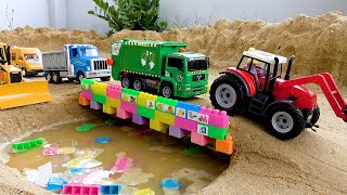 Rescue construction vehicles and build bridge with crane truck excavator  Toy car story  BIBO TOYS [upl. by Yssak700]