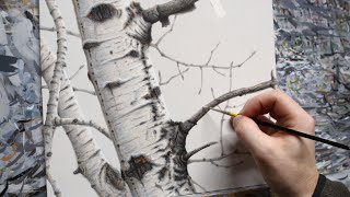 Realistic Aspen Tree  Acrylic Painting [upl. by Aderf]