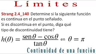 Continuidad de una función DISCONTINUIDAD INFINITA en un PUNTO Strang 24140 Cálculo21 [upl. by Mcwilliams]